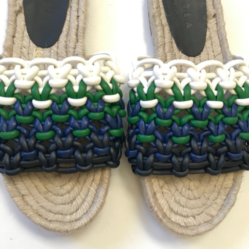 Anthropologie Marea Leather Braided Espadrille Sandals Slides Womens 39 9 Blue - Picture 2 of 11